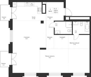 2-к квартира, вторичка, 102м2, 5/9 этаж