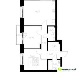 2-к квартира, вторичка, 71м2, 6/7 этаж