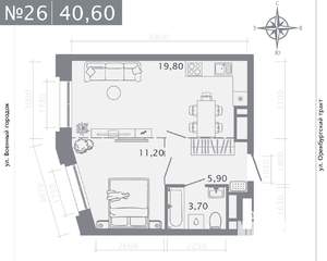 1-к квартира, строящийся дом, 41м2, 4/25 этаж