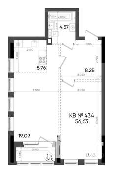 2-к квартира, вторичка, 57м2, 13/23 этаж