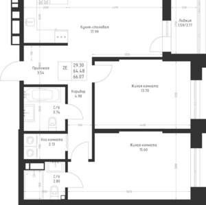 2-к квартира, вторичка, 66м2, 3/23 этаж