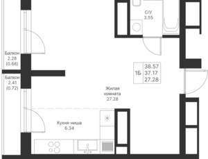 1-к квартира, вторичка, 39м2, 15/24 этаж