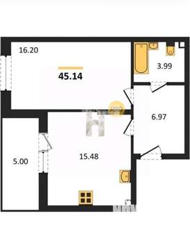 1-к квартира, вторичка, 45м2, 5/9 этаж