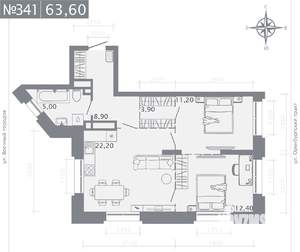 2-к квартира, вторичка, 64м2, 20/25 этаж