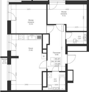 2-к квартира, вторичка, 66м2, 23/24 этаж