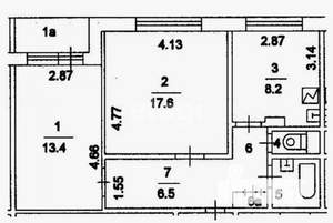 2-к квартира, вторичка, 55м2, 3/3 этаж