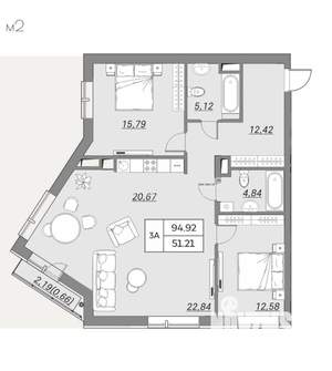 3-к квартира, вторичка, 95м2, 3/9 этаж