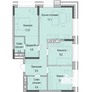 3-к квартира, вторичка, 67м2, 10/18 этаж
