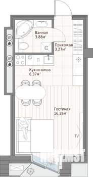 Студия квартира, вторичка, 30м2, 6/10 этаж