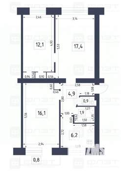 3-к квартира, вторичка, 61м2, 3/5 этаж