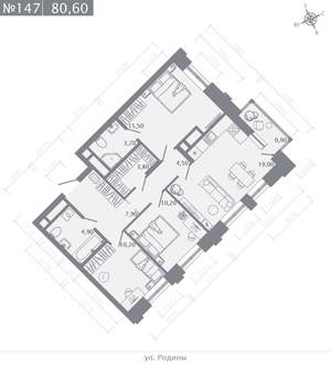 3-к квартира, строящийся дом, 81м2, 18/23 этаж