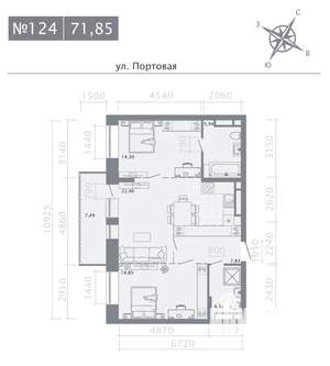 2-к квартира, строящийся дом, 72м2, 8/9 этаж