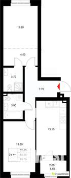 2-к квартира, вторичка, 60м2, 14/22 этаж