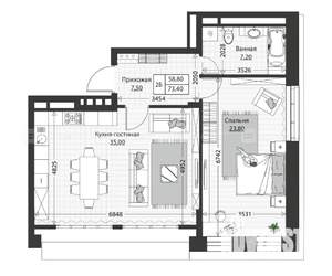 2-к квартира, строящийся дом, 73м2, 4/4 этаж