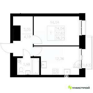 1-к квартира, вторичка, 38м2, 6/8 этаж