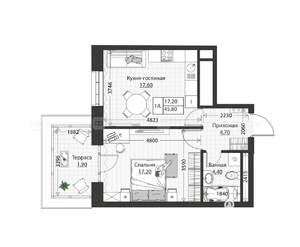 1-к квартира, строящийся дом, 46м2, 1/4 этаж