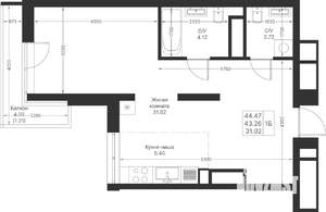 1-к квартира, вторичка, 44м2, 10/25 этаж