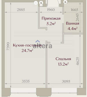 1-к квартира, строящийся дом, 47м2, 1/8 этаж