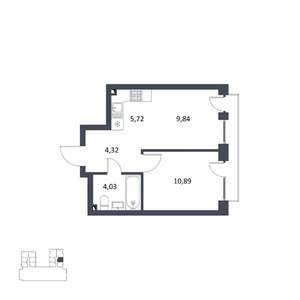 2-к квартира, строящийся дом, 35м2, 2/5 этаж