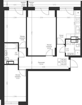 3-к квартира, вторичка, 77м2, 6/24 этаж