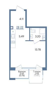 Студия квартира, строящийся дом, 28м2, 5/13 этаж