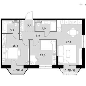 3-к квартира, вторичка, 69м2, 13/14 этаж