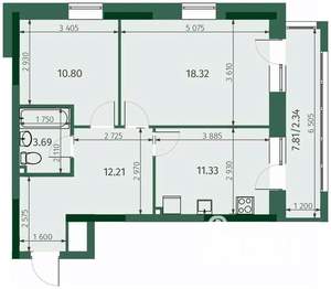 2-к квартира, вторичка, 59м2, 23/25 этаж
