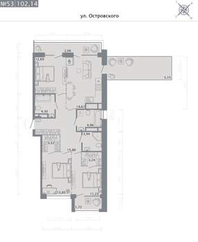 3-к квартира, строящийся дом, 102м2, 8/8 этаж