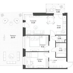 3-к квартира, строящийся дом, 74м2, 3/20 этаж