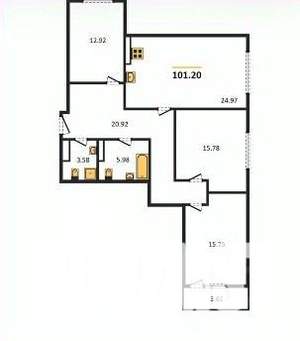 3-к квартира, вторичка, 101м2, 12/25 этаж