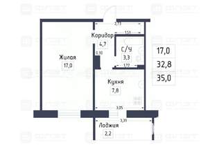 1-к квартира, вторичка, 33м2, 2/9 этаж