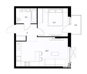 1-к квартира, сданный дом, 42м2, 16/17 этаж