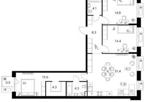 3-к квартира, вторичка, 98м2, 5/26 этаж