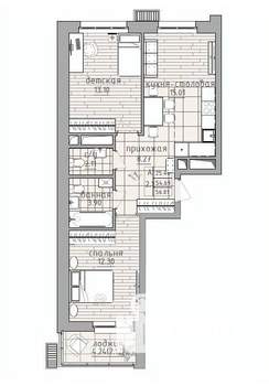 2-к квартира, строящийся дом, 57м2, 15/25 этаж