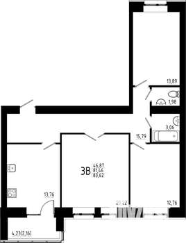 3-к квартира, строящийся дом, 84м2, 2/23 этаж