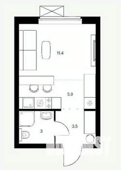 Студия квартира, вторичка, 20м2, 3/12 этаж