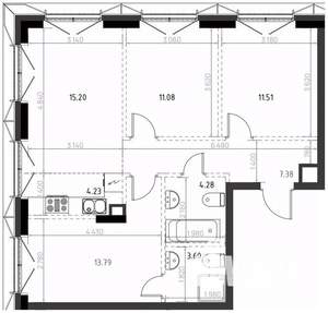 3-к квартира, вторичка, 71м2, 5/15 этаж