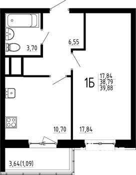 1-к квартира, строящийся дом, 40м2, 5/23 этаж