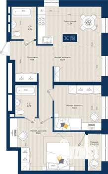 3-к квартира, вторичка, 74м2, 18/20 этаж
