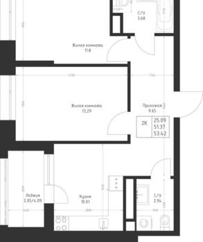 2-к квартира, вторичка, 53м2, 3/23 этаж