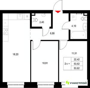 2-к квартира, вторичка, 54м2, 4/22 этаж