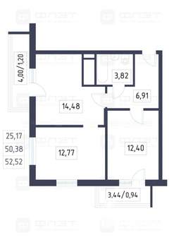 2-к квартира, вторичка, 50м2, 18/19 этаж