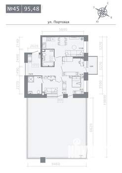 3-к квартира, строящийся дом, 95м2, 6/9 этаж