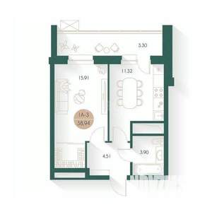 1-к квартира, вторичка, 39м2, 5/17 этаж