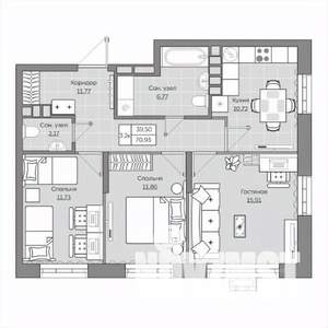 3-к квартира, вторичка, 71м2, 19/19 этаж