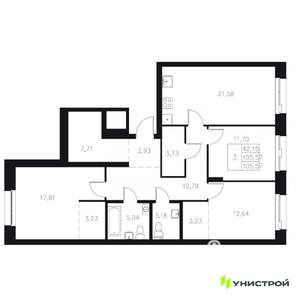 3-к квартира, вторичка, 106м2, 2/8 этаж