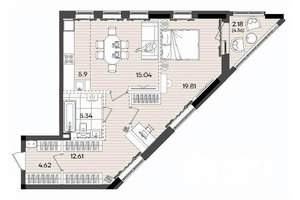 2-к квартира, вторичка, 66м2, 22/23 этаж