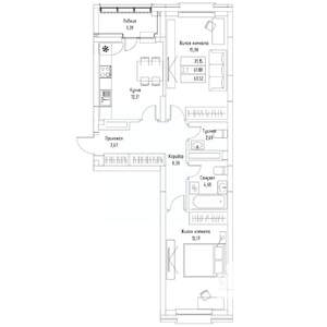 2-к квартира, вторичка, 64м2, 7/9 этаж