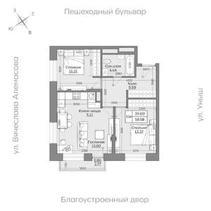 3-к квартира, вторичка, 60м2, 3/19 этаж