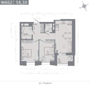 2-к квартира, вторичка, 58м2, 16/23 этаж